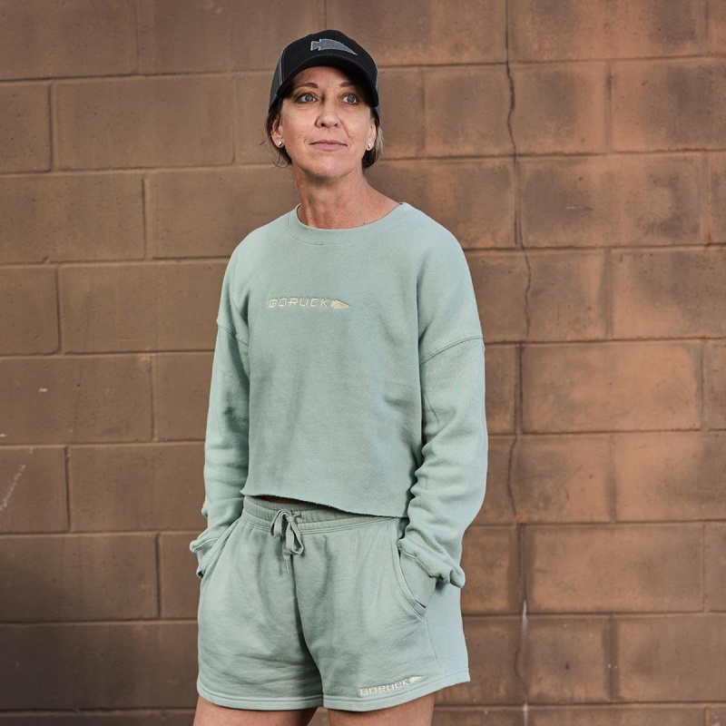 Goruck Cropped Embroidered Sweatshirt Women Olive / Brown | NL-785412-PTM