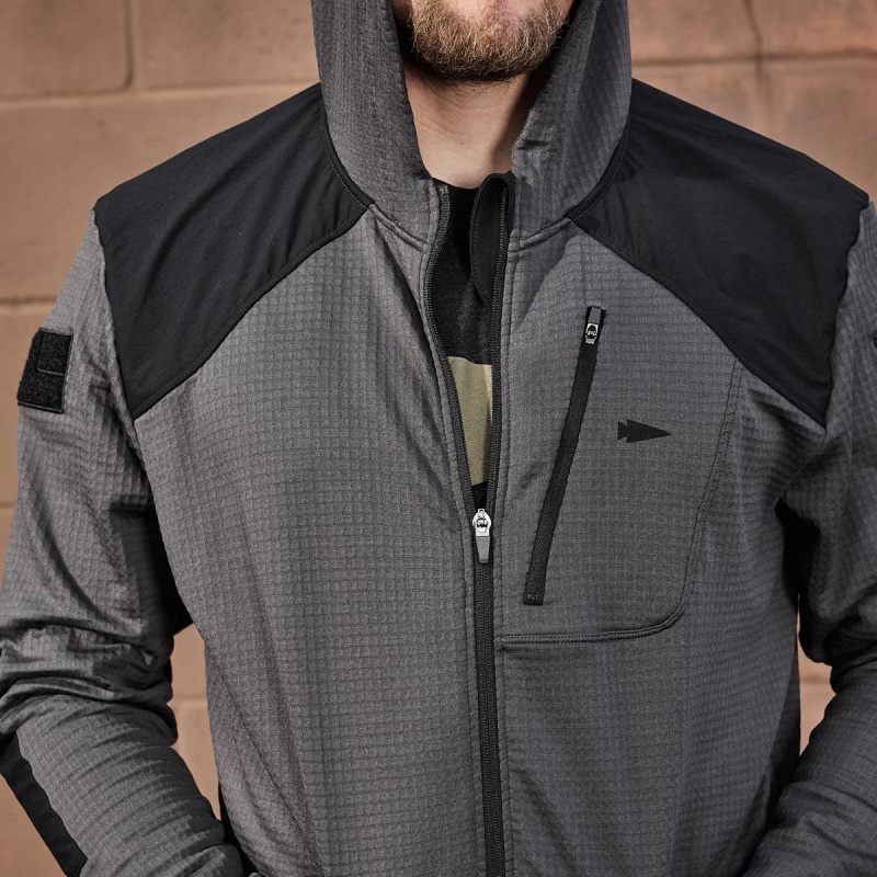 Goruck Indestructible Grid Fleece Full Zip Tops Men Grey / Black | NL-714908-LPK