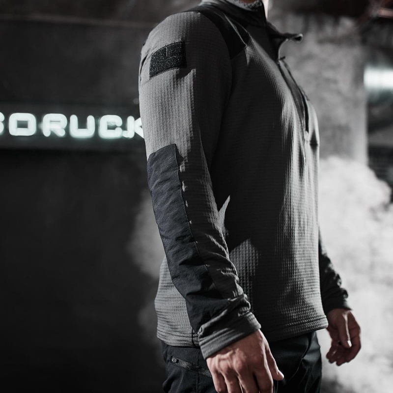 Goruck Indestructible Grid Fleece Half Zip Tops Men Grey | NL-517936-HES