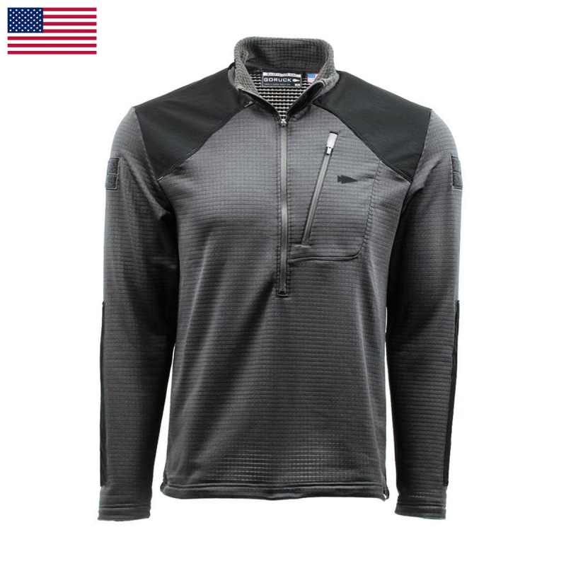 Goruck Indestructible Grid Fleece Half Zip Tops Men Grey | NL-517936-HES